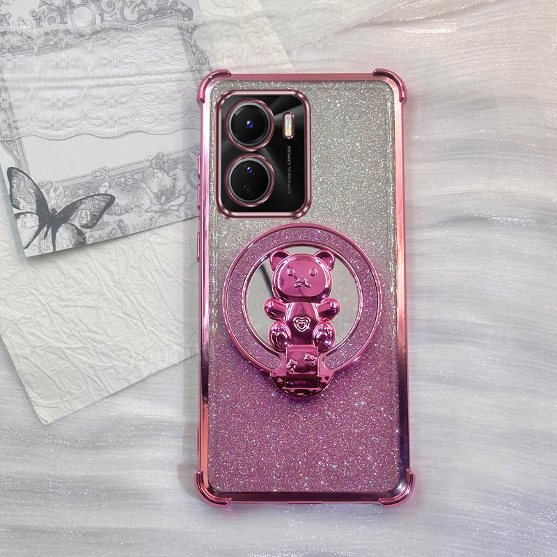 Vivo Y28 - 하트 베어 글리터 폰 홀더 케이스
